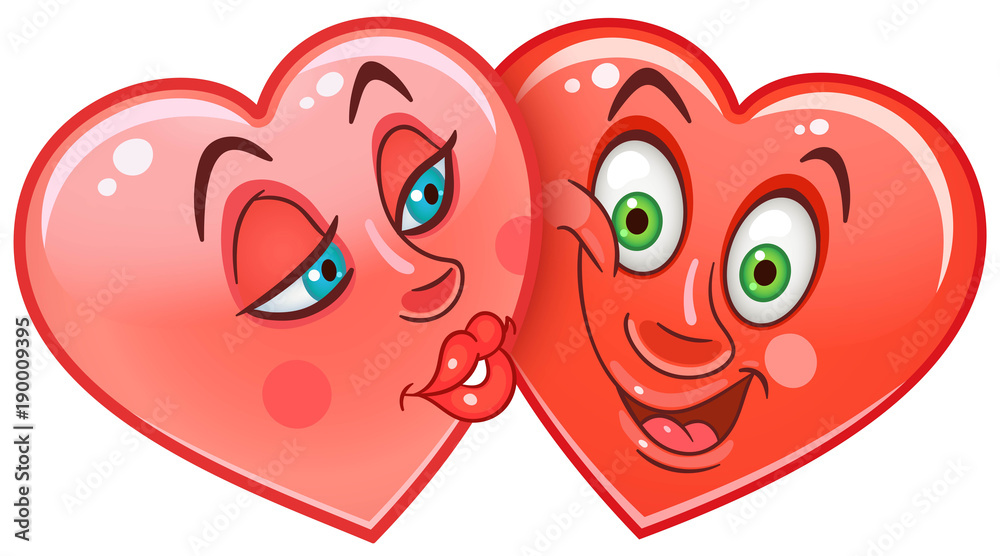 Cartoon red Hearts Kiss. Emoticons. Smiley. Emoji. Love Emotion symbol.  Design element for Valentines Day greeting card, kids coloring book page,  t-shirt print, icon, logo, label, patch, sticker. Stock Vector | Adobe