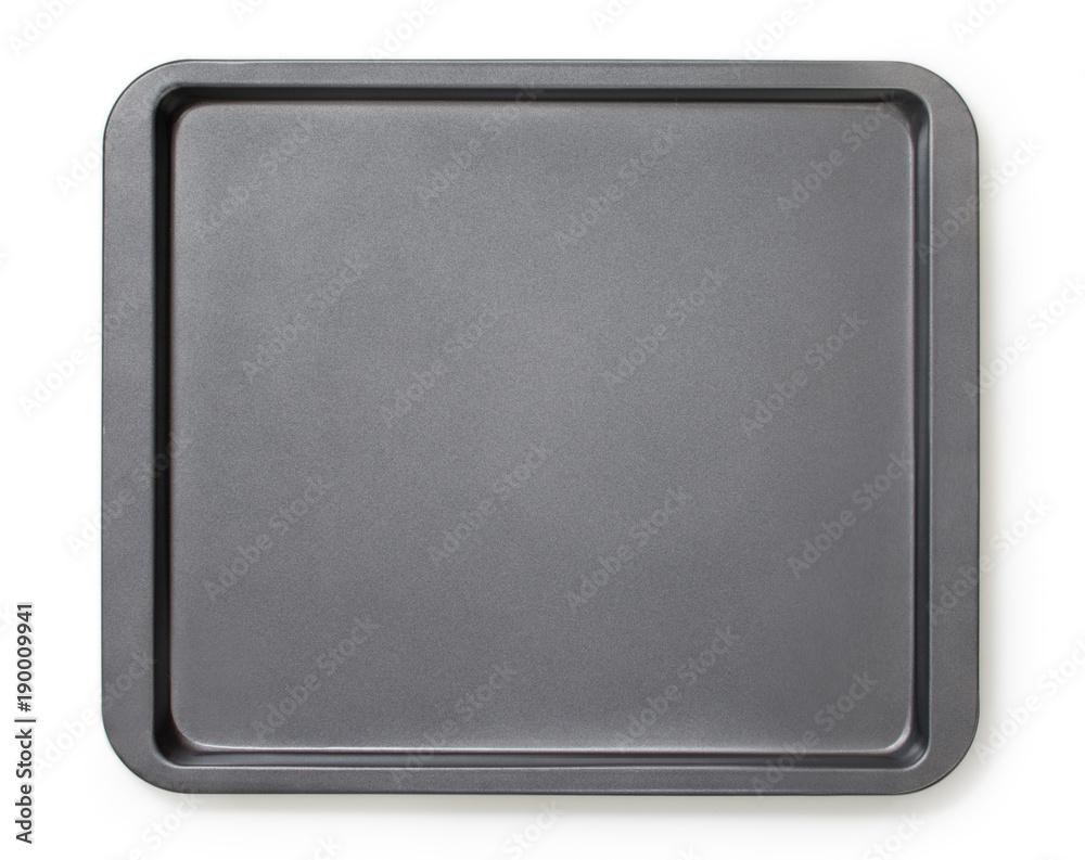 Square baking tray with non-stick coating, top view, close-up. Square baking tray with non-stick coating, top view, close-up.