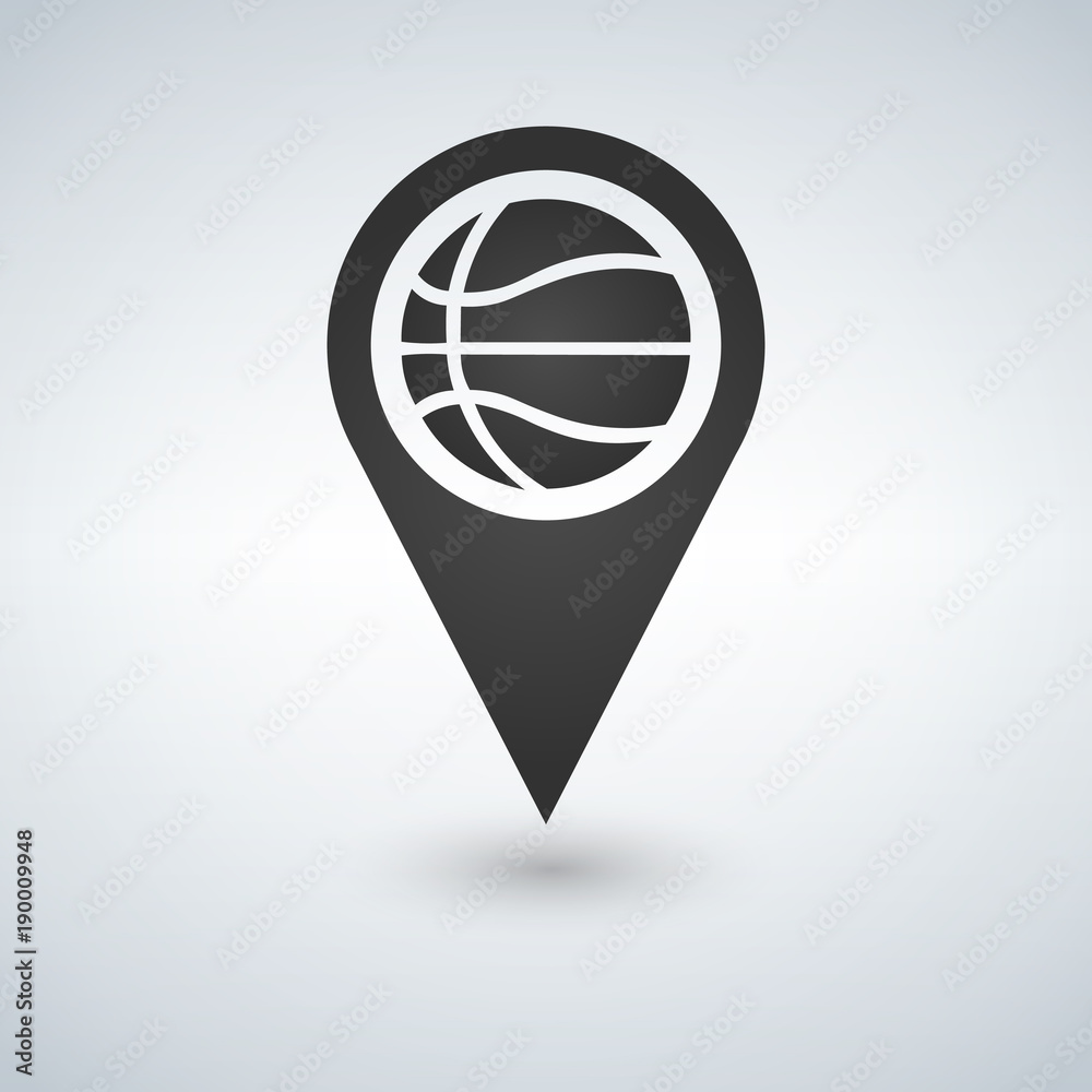 Map marker with basketball symbol on a white background. Map marker with basketball symbol on a white background.
