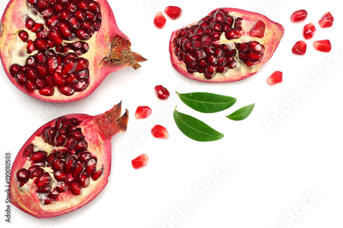 pomegranate fruit isolated on a white background top view