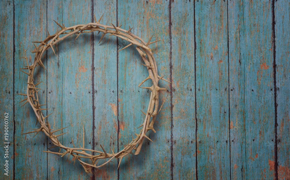 Easter Crown of Thorns on a wood plank rustic background