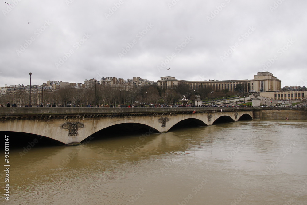 Fototapeta premium Crue de la Seine sous le Pont d'Iéna à Paris 