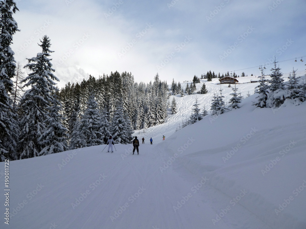Skifahrer gegenüber dem Hochkönig Skifahrer gegenüber dem Hochkönig