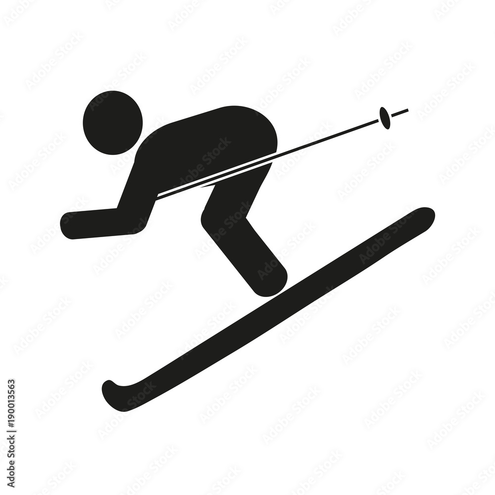 Skier, black icon on white background. Vector illustration Skier, black icon on white background. Vector illustration
