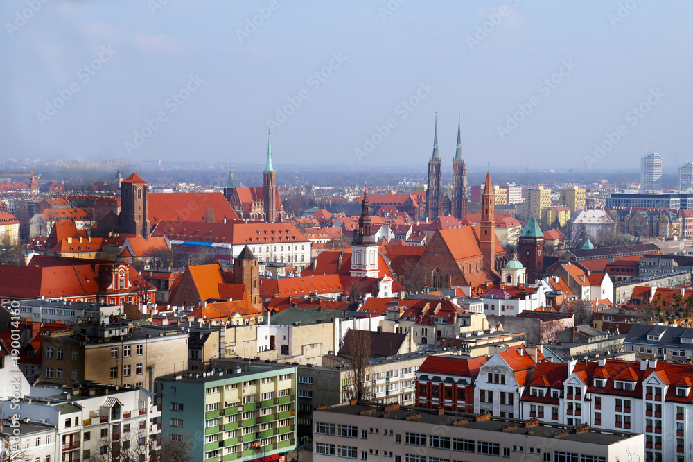 Panorama of Wroclaw, (Poland), view of the center, historical and contemporary buildings