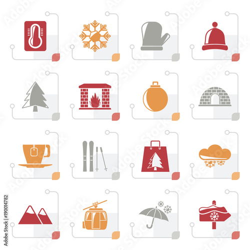 Stylized Winter, Sport and relax icons - vector icon set