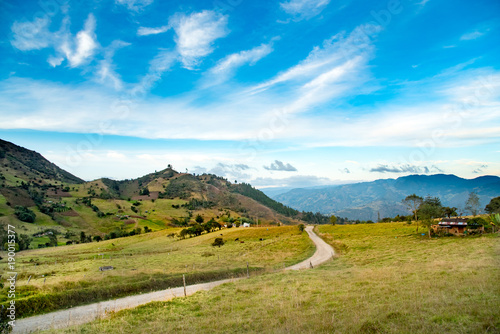 landscape with dirt road between mountains. Colombia. photo