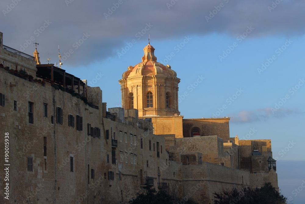 Evening view of Mdina from outside the walls.
