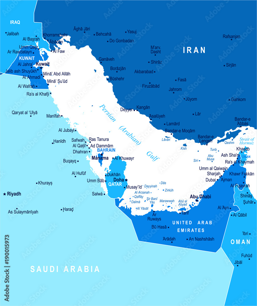 Persian gulf Map - Vector Illustration