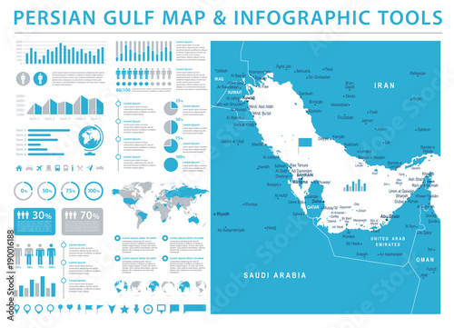 Persian Gulf Map - Info Graphic Vector Illustration