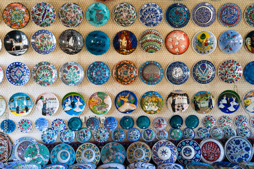 Colorful ceramic souvenirs in the wall, Konya - Turkey