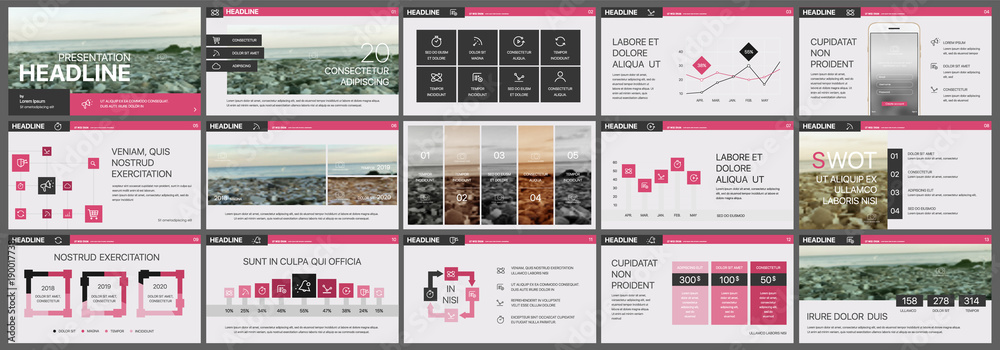Pink presentation templates elements on a white background. Vector ...