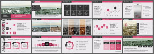 Pink presentation templates elements on a white background. Vector infographics. Use in Presentation, flyer and leaflet, corporate report, marketing, advertising, annual report, banner.