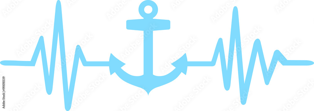 Fotografie Anchor heartbeat line blue