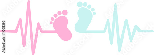 Baby heartbeat line with footprints