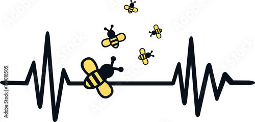 Bee heartbeat line with bee swarm