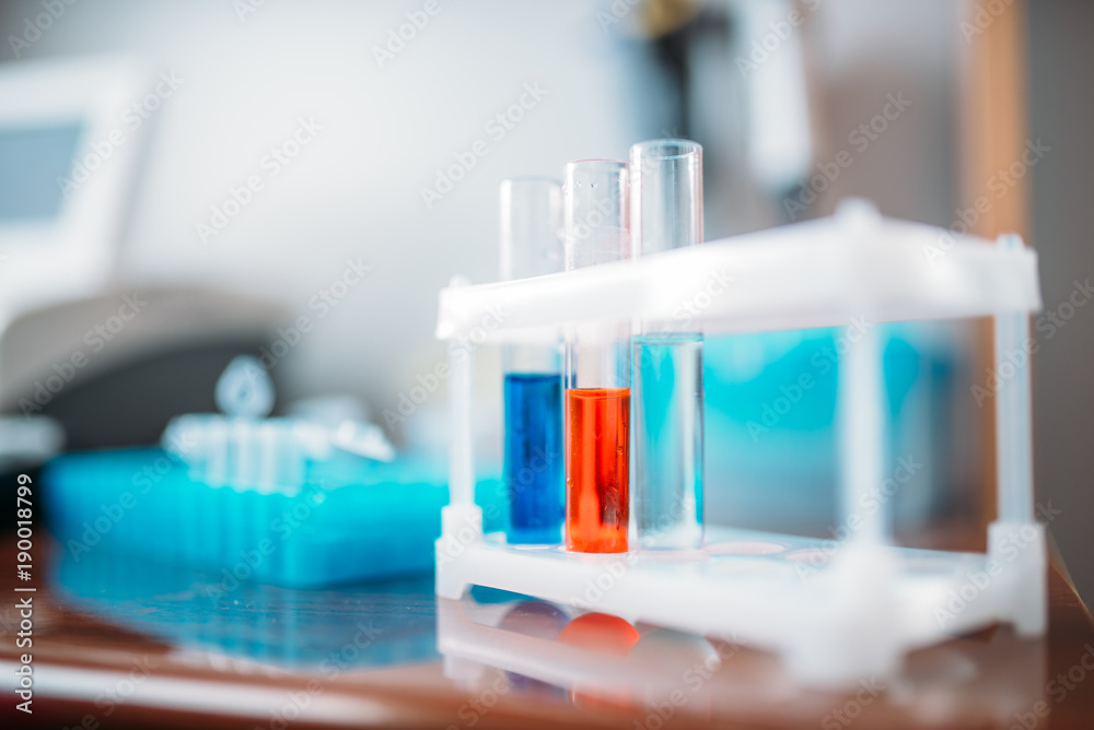 Laboratory tests in glass flasks closeup Laboratory tests in glass flasks closeup