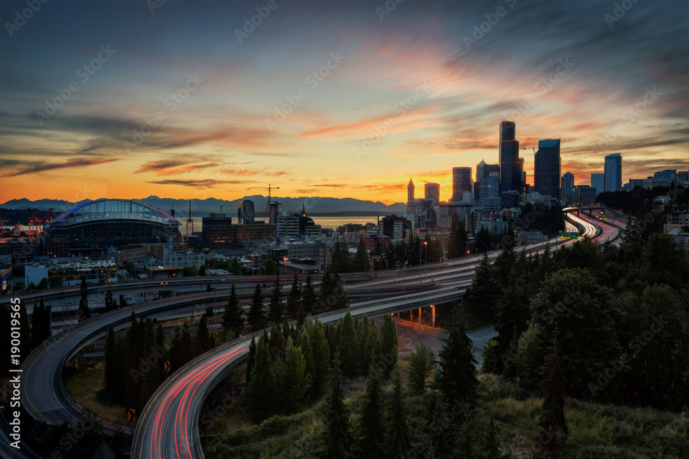 Seattle Highway Sunset
