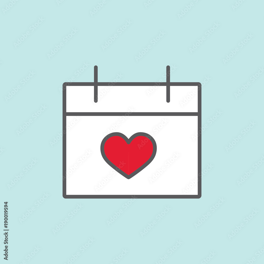 romantic date calendar color line flat icon on blue background romantic date calendar color line flat icon on blue background
