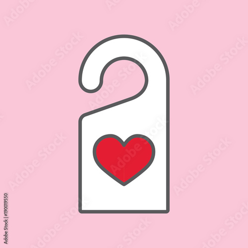 door hanger with red heart line flat icon on pink background