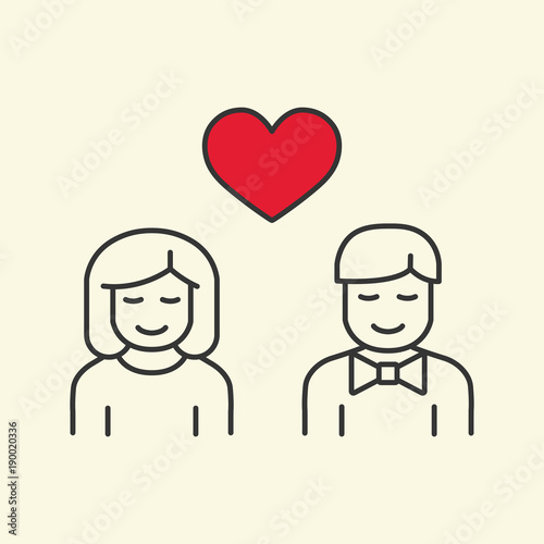 love couple relationship line flat icon on yellow background