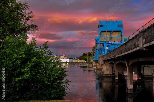 Lewiston - Clarkston blue bridge against vibrant twilight sky photo