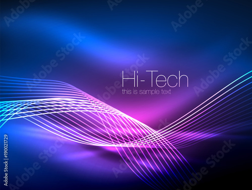 Elegant neon flowing stripes, smooth waves with light effects