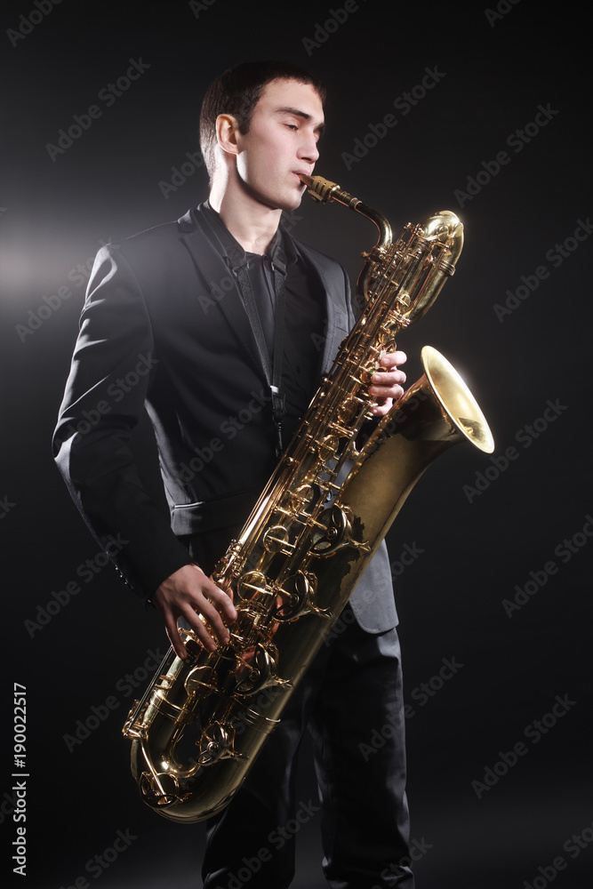 Naklejka premium Saxophone player Jazz musician saxophonist