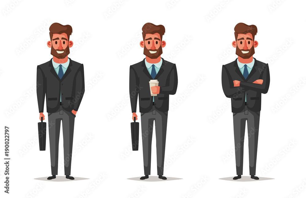 Successful, happy businessman in a suit. Cartoon vector illustration Successful, happy businessman in a suit. Cartoon vector illustration