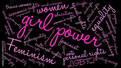 Girl Power word cloud on a black background. 