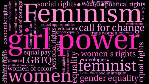 Girl Power Word Cloud on a black background. 