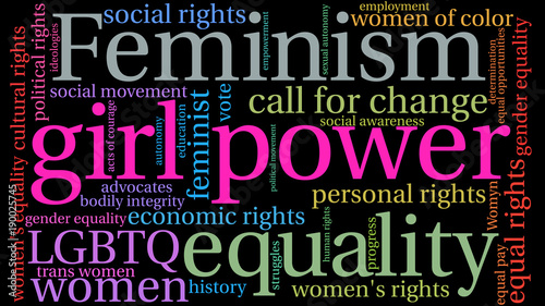 Girl Power Word Cloud on a black background. 