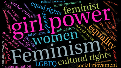 Girl Power word cloud on a black background. 