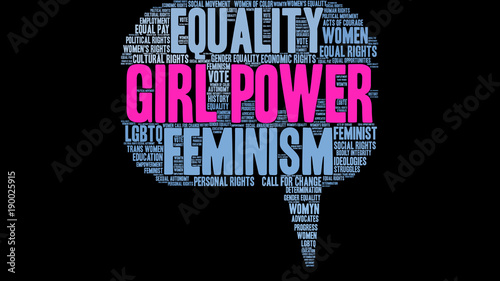 Girl Power Word Cloud on a black background. 