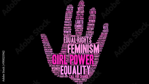 Girl Power Word Cloud on a black background. 