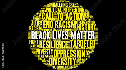 Black Lives Matter Word Cloud on a black background. 