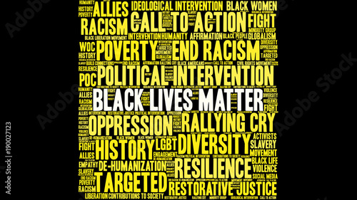 Black Lives Matter Word Cloud on a black background. 