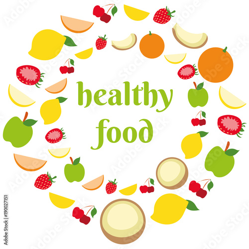 Background colorful round border of summer healthy fruits.