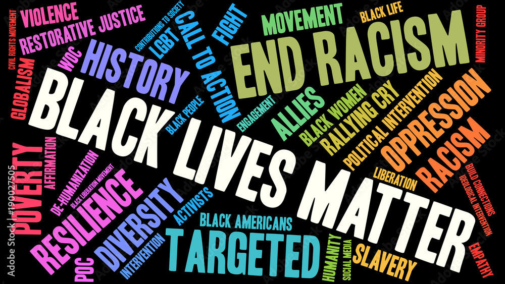 Black Lives Matter Word Cloud on a black background. Black Lives Matter Word Cloud on a black background.