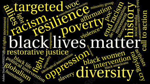 Black Lives Matter Word Cloud on a black background. 