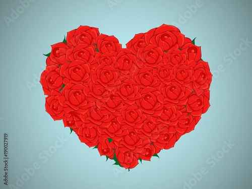 Valentine with a bouquet of red roses in heart shape