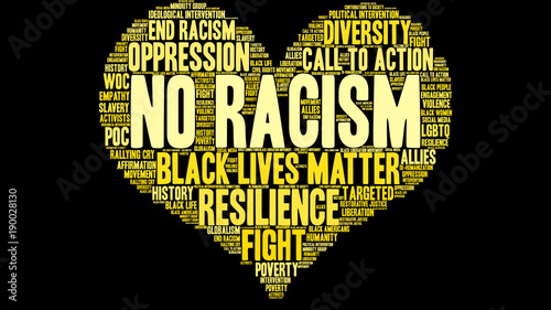 No Racism Word Cloud on a black background. 