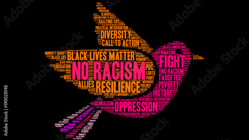 No Racism Word Cloud on a black background. 
