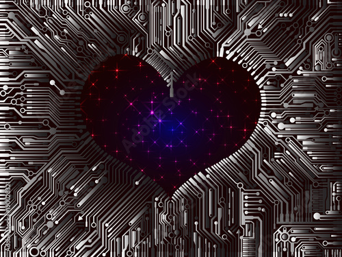 Futuristic space Valentine layered computer units with views of the nebula