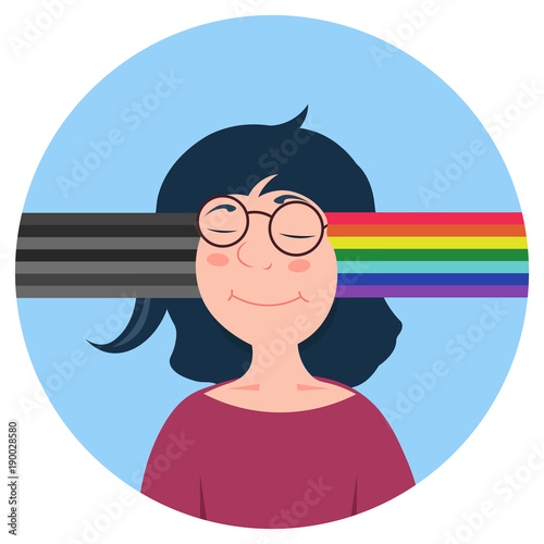 Vector cartoon caucasian woman with different type of mind. Change bad news or thoughts to positive. Optimist concept