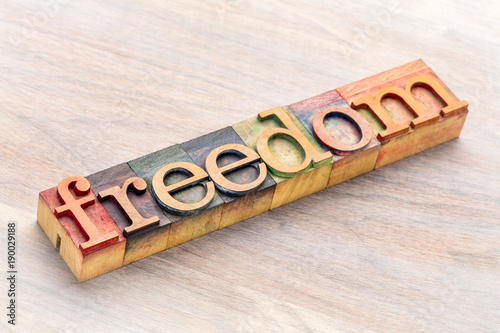 Canvastavla freedom word abstract in wood type