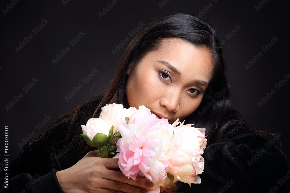 Beautiful Asian Woman Black Hair Smile Happy Fashion Beautiful Asian Woman Black Hair Smile Happy Fashion