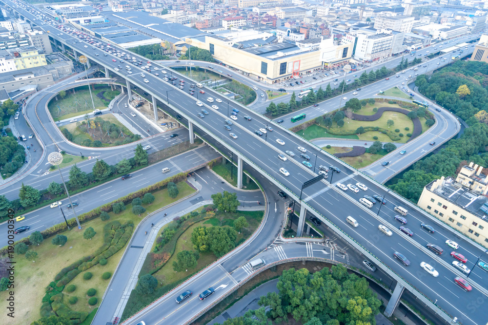 aerial view of road junction in modern city aerial view of road junction in modern city