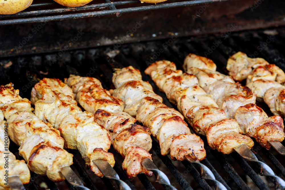 Juicy roasted kebabs on the BBQ