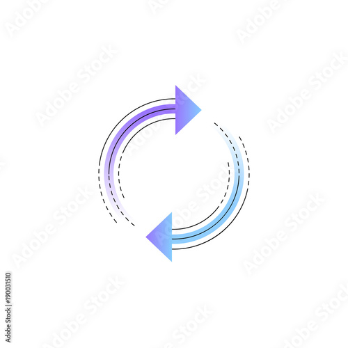 Neon rotation arrow vector line icon isolated on white background. Rotation arrow line icon for infographic, website or app.